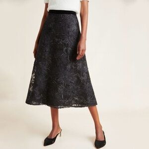 Eva Franco Black Floral Midi Skirt